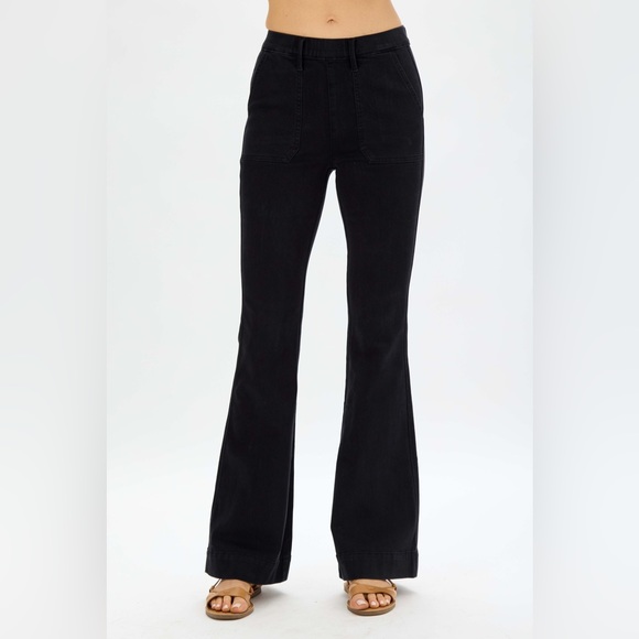 New! judy blue high rise elastic waist pull on trouser flare black JB88651 BK - Picture 11 of 14